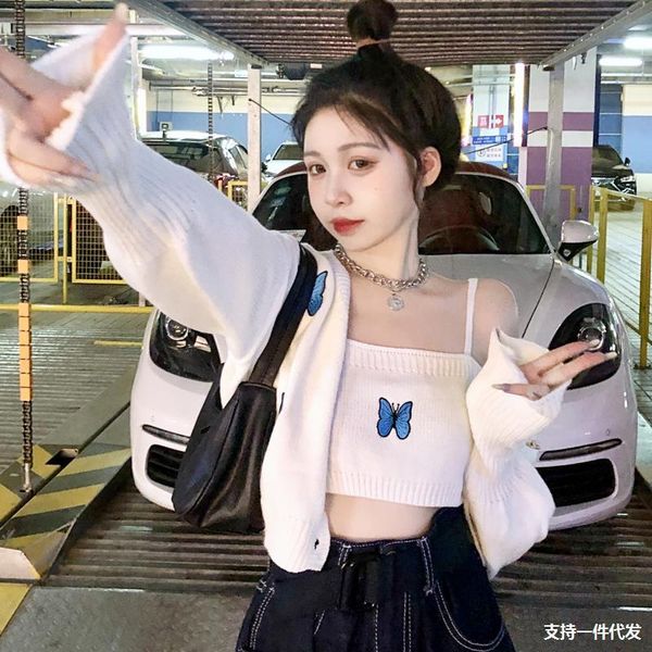 women's knits & tees vest-style 2021korean sling butterfly embroidery shortsweater, spring and autumn sweet fashion knitted cardigan co, White
women's knits & tees vest-style 2021korean sling butterfly embroidery shortsweater, spring and autumn sweet fashion knitted cardigan co, White