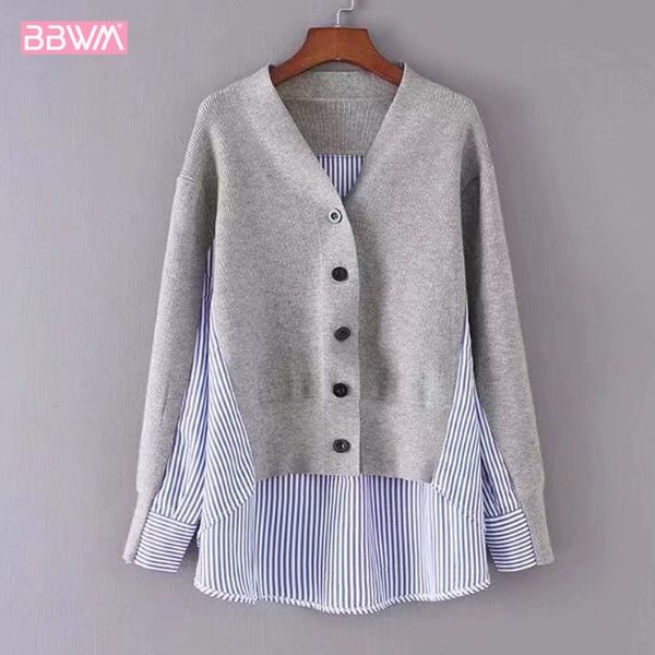 autumn fake two-piece stitching striped knit women's shirt wild lazy loose v-neck long-sleeved female 210507, White
autumn fake two-piece stitching striped knit women's shirt wild lazy loose v-neck long-sleeved female 210507, White