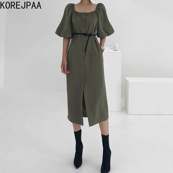 korejpaa women dress summer korean chic french ruffled square collar clavicle single-breasted loose puff sleeve vestidos 210526, Black;gray
korejpaa women dress summer korean chic french ruffled square collar clavicle single-breasted loose puff sleeve vestidos 210526, Black;gray