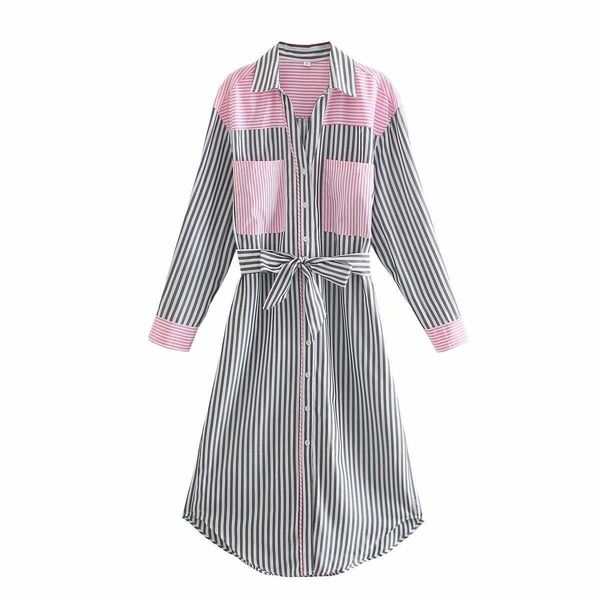 women striped shirt dress with belt fashion patchwork pockets long sleeves button-up midi dresses woman robe 210709, Black;gray
women striped shirt dress with belt fashion patchwork pockets long sleeves button-up midi dresses woman robe 210709, Black;gray