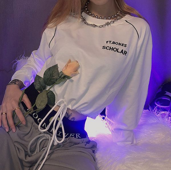 fashion letter printed long sleeve drawstring hem cropped pullover sweatshirt, White
fashion letter printed long sleeve drawstring hem cropped pullover sweatshirt, White