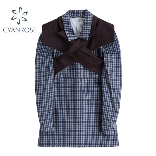 vintage desigh plaid dress woemn with shawl bandage elegant crop dresses female lapel long sleeve loose stylish korean vestidos 210430, Black;gray
vintage desigh plaid dress woemn with shawl bandage elegant crop dresses female lapel long sleeve loose stylish korean vestidos 210430, Black;gray