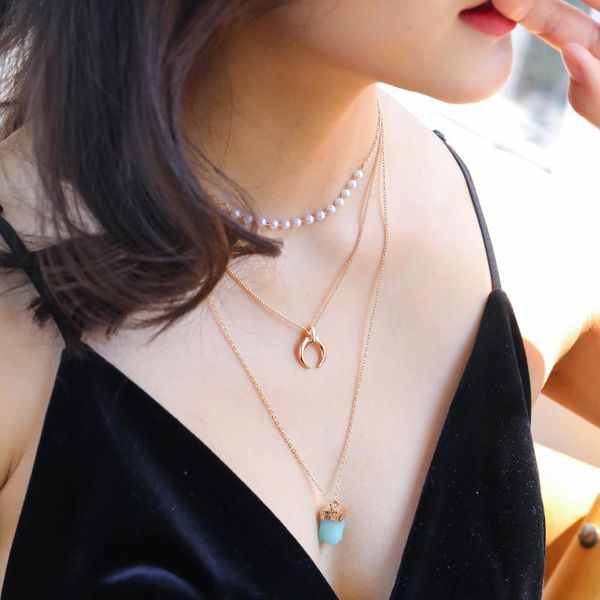 multi-layer wild necklace green imitation natural stone gold crescent pendant pearl clavicle chain woman necklaces, Silver
multi-layer wild necklace green imitation natural stone gold crescent pendant pearl clavicle chain woman necklaces, Silver