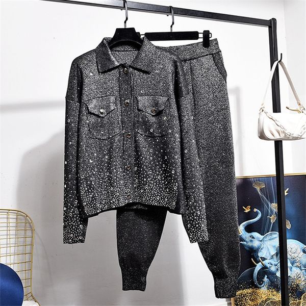 women's two piece pants fashion black knitted tracksuit women outfits bright silk cardigan pencil set female loose casual knitting, White
women's two piece pants fashion black knitted tracksuit women outfits bright silk cardigan pencil set female loose casual knitting, White