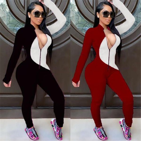 women fashion color block jumpsuit stylish long sleeve zipper for ladies women's jumpsuits & rompers, Black;white
women fashion color block jumpsuit stylish long sleeve zipper for ladies women's jumpsuits & rompers, Black;white