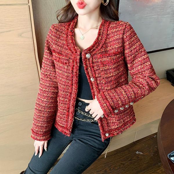 women's jackets 2021 autumn winter suit luxury tweed coat red tassel pocket jacket female outerwear, Black;brown
women's jackets 2021 autumn winter suit luxury tweed coat red tassel pocket jacket female outerwear, Black;brown