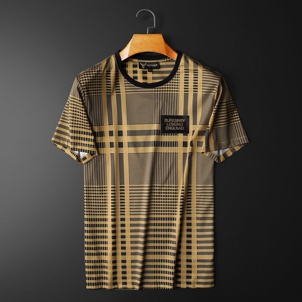 fashion t shirts men's double mercerized cotton short sleeve round neck plaid 2021 summer trend, White;black
fashion t shirts men's double mercerized cotton short sleeve round neck plaid 2021 summer trend, White;black