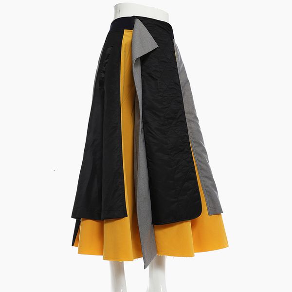 female spring tide autumn 2021 high yellow waist contrast irregular color division half body skirt, Black
female spring tide autumn 2021 high yellow waist contrast irregular color division half body skirt, Black
