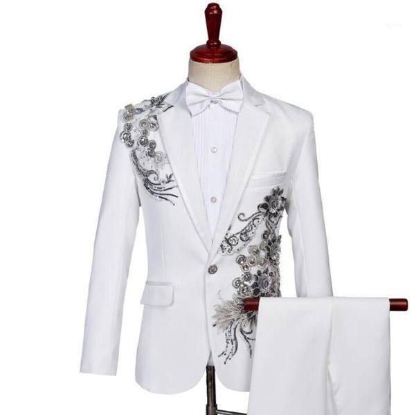 men's suits & blazers white blazer men groom suit set with pants mens sequin costume singer star style traje hombre stage clothing form, White;black
men's suits & blazers white blazer men groom suit set with pants mens sequin costume singer star style traje hombre stage clothing form, White;black