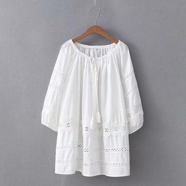 women's blouses & shirts plus size loose 100% cotton women blouse and o-neck solid long-sleeved a-line embroidery tassel lady outwear, White
women's blouses & shirts plus size loose 100% cotton women blouse and o-neck solid long-sleeved a-line embroidery tassel lady outwear, White