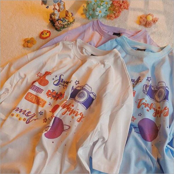 women's t-shirt fashion t shirts women korean style short sleeve round collar tee shirt femme casual loose, White
women's t-shirt fashion t shirts women korean style short sleeve round collar tee shirt femme casual loose, White