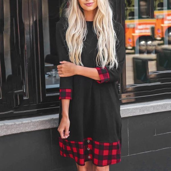 women spring loose dress red lattice splicing three quarter sleeve button waist elegant o neck dresses casual, Black;gray
women spring loose dress red lattice splicing three quarter sleeve button waist elegant o neck dresses casual, Black;gray