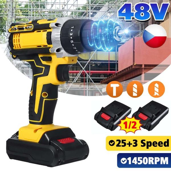 professiona electric drills 48v cordless drill screwdriver 25+3 torque hammer impact power tool with 2pcs lithium-ion battery
professiona electric drills 48v cordless drill screwdriver 25+3 torque hammer impact power tool with 2pcs lithium-ion battery