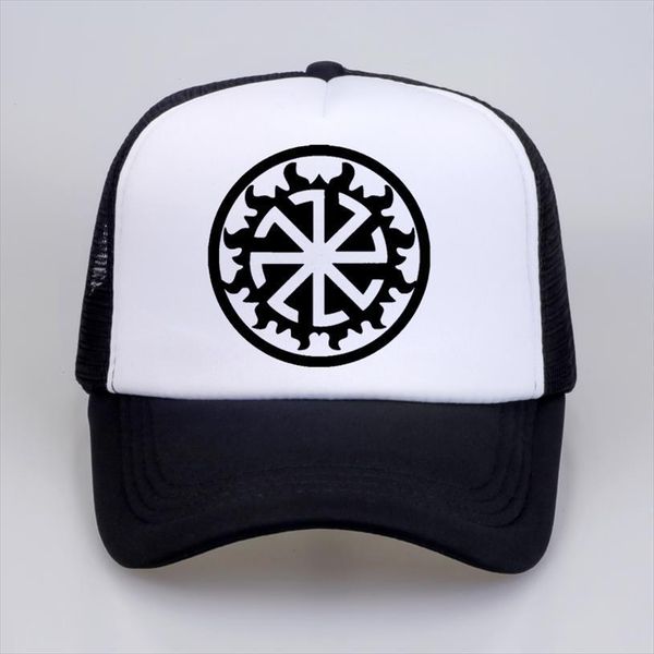 Kolovrat Baseball Cap Slavic Amulet Pagan Solar Symbol Wheel Nordic Viking Men Mesh Net Trucker Hats, Blue;gray