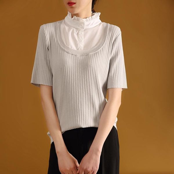 women's sweaters bareskiy 2021 high-necked short-sleeved lace stitching knit mid-sleeve elastic soft bottoming wild sweater, White;black
women's sweaters bareskiy 2021 high-necked short-sleeved lace stitching knit mid-sleeve elastic soft bottoming wild sweater, White;black