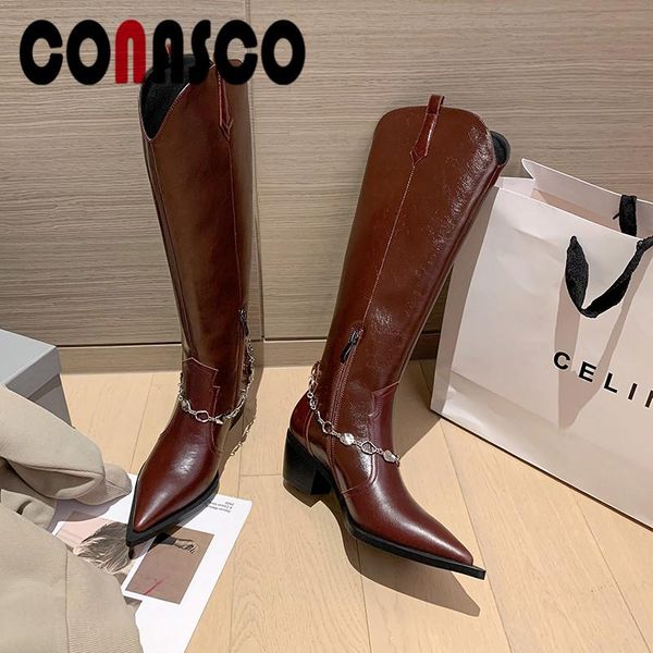 boots conasco 2021 women knee high autumn winter warm cow leather pointed toe metal decoration elegeant woman, Black
boots conasco 2021 women knee high autumn winter warm cow leather pointed toe metal decoration elegeant woman, Black