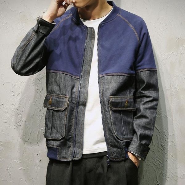 men's jackets viankani patchwork men denim bomber jacket stand collar 2021 spring autumn preppy japan style baseball coat male outerwea, Black;brown
men's jackets viankani patchwork men denim bomber jacket stand collar 2021 spring autumn preppy japan style baseball coat male outerwea, Black;brown