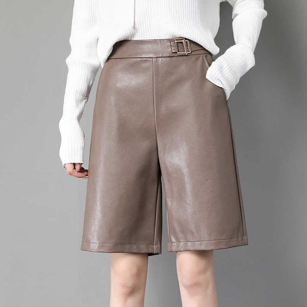 high waist women pu leather shorts motorcycle female faux-leather loose black khaki spring autumn 210601, White;black
high waist women pu leather shorts motorcycle female faux-leather loose black khaki spring autumn 210601, White;black