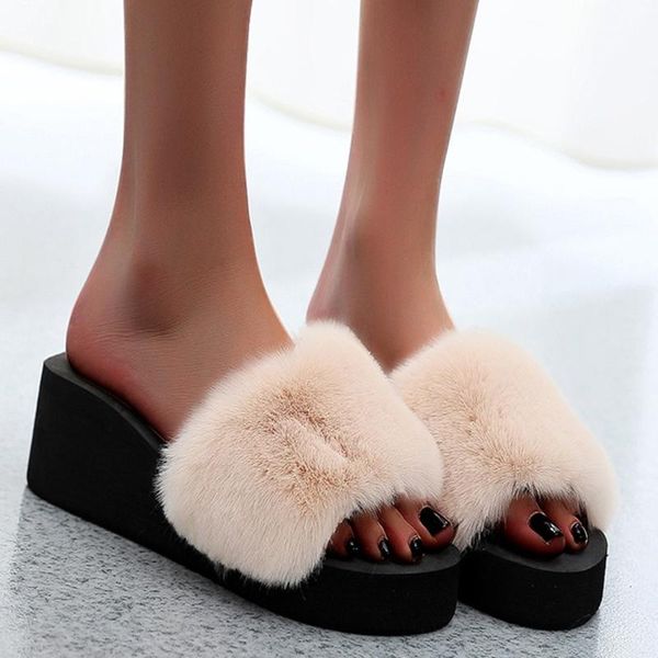 slippers women's open-toe winter fur warm plush shoes woman casual indoor outdoor wedges house #g2, Black 
slippers women's open-toe winter fur warm plush shoes woman casual indoor outdoor wedges house #g2, Black
