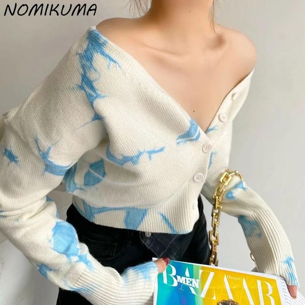 women's knits & tees nomikuma 2021 v-neck causal sweater coat korean tie dye long sleeve knitted cardigan autumn winter short knitwear, White
women's knits & tees nomikuma 2021 v-neck causal sweater coat korean tie dye long sleeve knitted cardigan autumn winter short knitwear, White