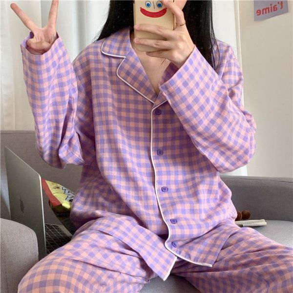 plaid pajamas women autumn long-sleeved sweet and loose ladies casual loungewear set cardigan women's sleepwear, Black;red
plaid pajamas women autumn long-sleeved sweet and loose ladies casual loungewear set cardigan women's sleepwear, Black;red