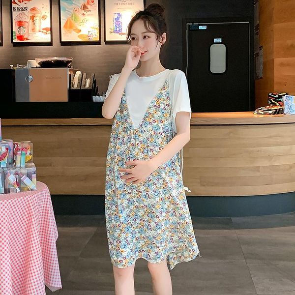 maternity dresses plus size pregnant women summer short slevee o-neck cotton patchwork floral chifon dress sweet pregnancy, White
maternity dresses plus size pregnant women summer short slevee o-neck cotton patchwork floral chifon dress sweet pregnancy, White