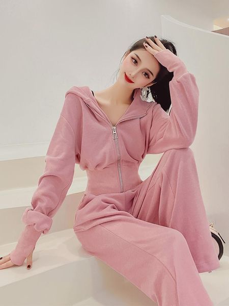 women's two piece pants fleece lined sports suit women autumn hooded short jacket and wide leg sets pinch the waist, White
women's two piece pants fleece lined sports suit women autumn hooded short jacket and wide leg sets pinch the waist, White