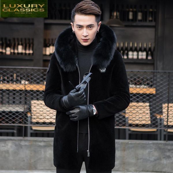 men winter fashion coat thick warm real fur large hooded clothes 2021 long sheep shearling jacket hiver 006 men's leather & faux, Black
men winter fashion coat thick warm real fur large hooded clothes 2021 long sheep shearling jacket hiver 006 men's leather & faux, Black