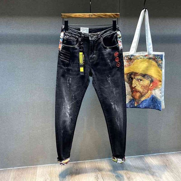 men's jeans fashion streetwear japanese style slim fit embroidery designer ripped elastic cotton patches hip hop pants bp11, Blue
men's jeans fashion streetwear japanese style slim fit embroidery designer ripped elastic cotton patches hip hop pants bp11, Blue