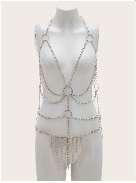 new style fun underwear silver chain three-point hanging neck one-piece suit, Black;white
new style fun underwear silver chain three-point hanging neck one-piece suit, Black;white