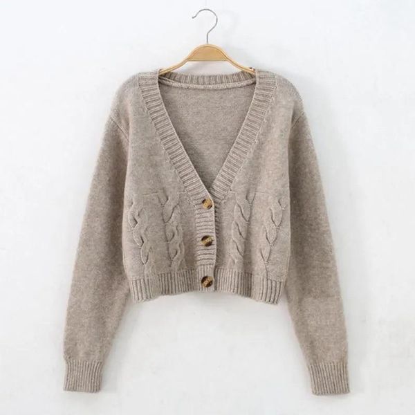women's knits & tees sweater cardigan spring autumn v-neck long sleeve single breasted short loose all-match fashion commuter female, White
women's knits & tees sweater cardigan spring autumn v-neck long sleeve single breasted short loose all-match fashion commuter female, White