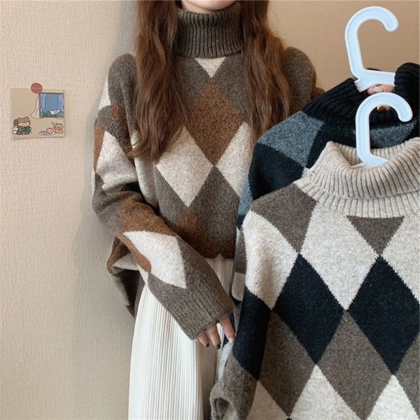 thickened in autumn winter, loose and lazy style pullover outside, knitted inside, diamond lattice high neck sweater, female, White;black
thickened in autumn winter, loose and lazy style pullover outside, knitted inside, diamond lattice high neck sweater, female, White;black