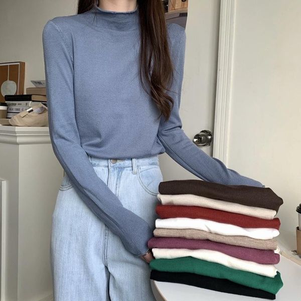 women's sweaters early autumn korean blouse sweater 2021 slim fit half high collar inner bottom shirt spring and thin style, White;black
women's sweaters early autumn korean blouse sweater 2021 slim fit half high collar inner bottom shirt spring and thin style, White;black