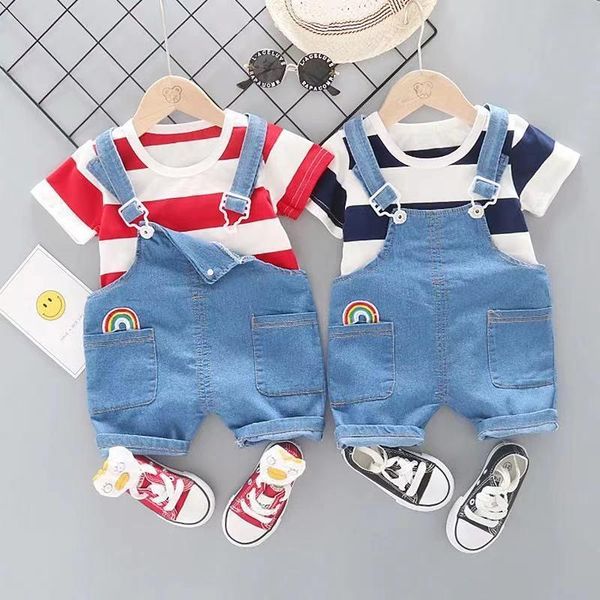 infants clothing sets summer boy baby denim rainbow embroidery overalls striped short-sleeved t-shirt two-piece girl casual wear, White
infants clothing sets summer boy baby denim rainbow embroidery overalls striped short-sleeved t-shirt two-piece girl casual wear, White