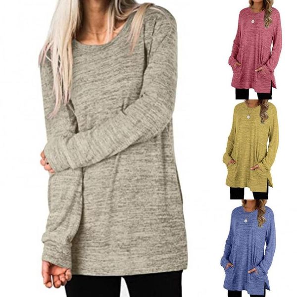 autumn women casual split hem long sleeve solid color blouse pockets tunic women's t-shirt, White
autumn women casual split hem long sleeve solid color blouse pockets tunic women's t-shirt, White