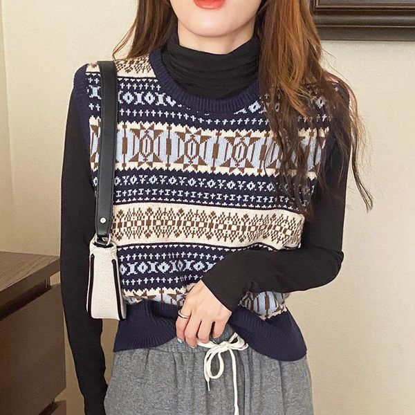 women's vests bethquenoy pull femme hiver vintage knit vest woman sweaters christmas clothes winter sueters mujer 2021 chaleco punto, Black;white
women's vests bethquenoy pull femme hiver vintage knit vest woman sweaters christmas clothes winter sueters mujer 2021 chaleco punto, Black;white