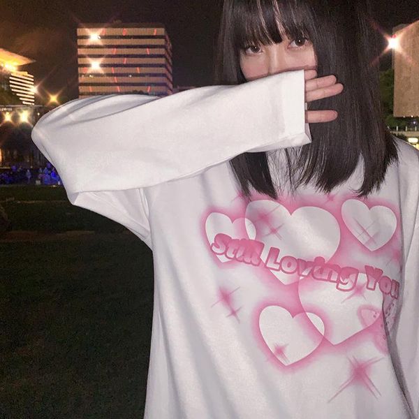 women's t-shirt punk clothing gothic t-shirts loose streetwear harajuku heart print female long sleeve casual women tees oversized, White
women's t-shirt punk clothing gothic t-shirts loose streetwear harajuku heart print female long sleeve casual women tees oversized, White