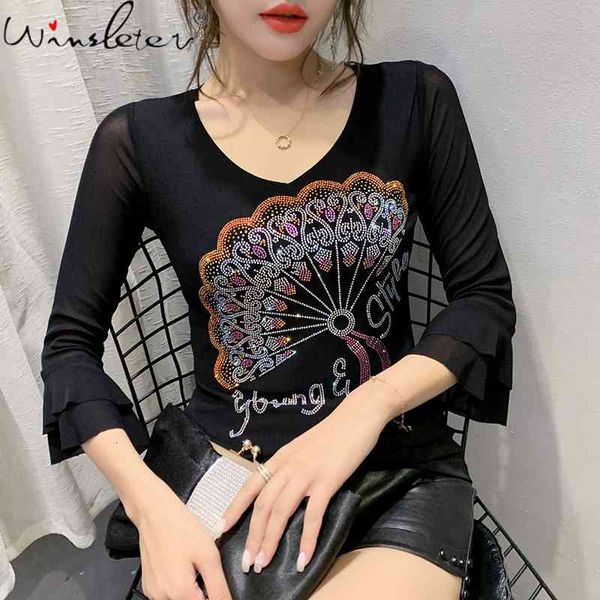 women's t-shirt spring korean clothes t-shirt fashion diamonds ruffles women ropa mujer nylon back shirt three quarter t, White
women's t-shirt spring korean clothes t-shirt fashion diamonds ruffles women ropa mujer nylon back shirt three quarter t, White