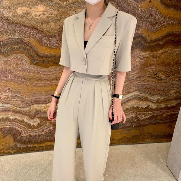 women's two piece pants korean summer set women crop back split blazer coat + wide leg pant suits sets fashion streetwear 2, White
women's two piece pants korean summer set women crop back split blazer coat + wide leg pant suits sets fashion streetwear 2, White
