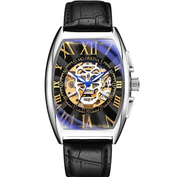 men's fashion skull hollow automatic mechanical watch wristwatches, Slivery;brown