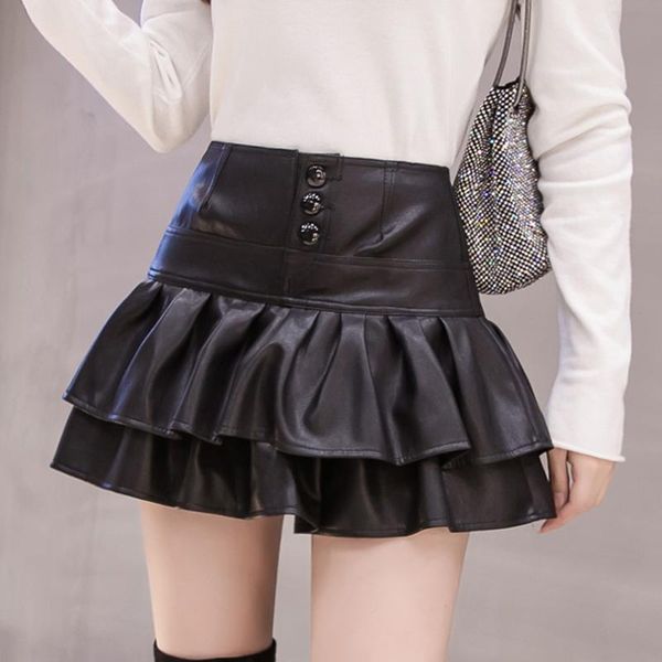 high waist ruffle short pu cake skirts red slim skirt leather mini pleated women 2021, Black
high waist ruffle short pu cake skirts red slim skirt leather mini pleated women 2021, Black