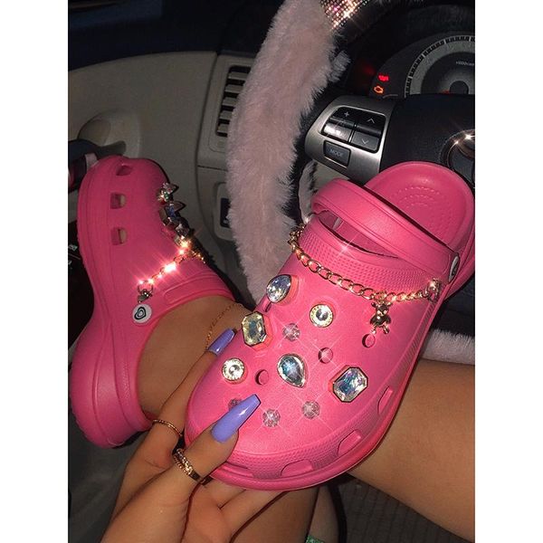 slippers 2021 summer fashion rhinestone chain baotou hole shoes outdoor mid-heel platform women's, Black
slippers 2021 summer fashion rhinestone chain baotou hole shoes outdoor mid-heel platform women's, Black