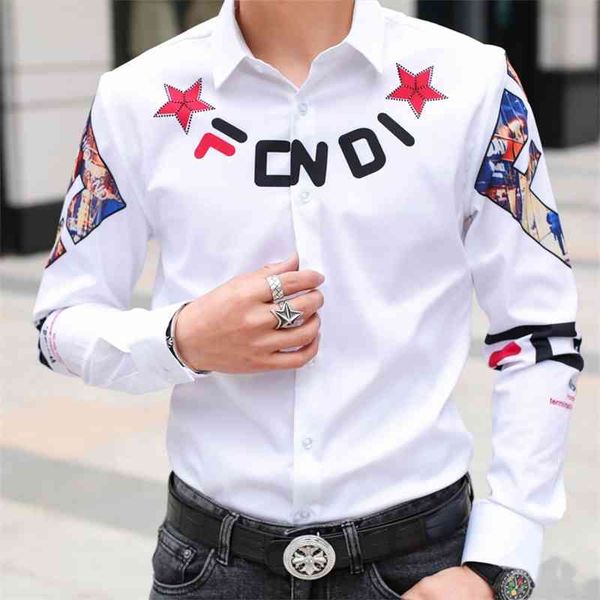 2021 new long sleeve brand slim print fashion men's shirt, White;black
2021 new long sleeve brand slim print fashion men's shirt, White;black