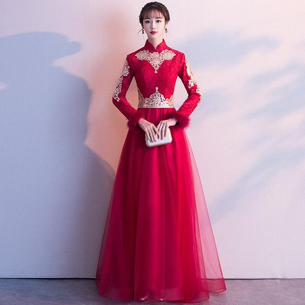 full sleeve thicken appliques women bride marry dresses sweet wedding party ball gown mesh dress autumn plus size 3xl qipao ethnic clothing, Red
full sleeve thicken appliques women bride marry dresses sweet wedding party ball gown mesh dress autumn plus size 3xl qipao ethnic clothing, Red