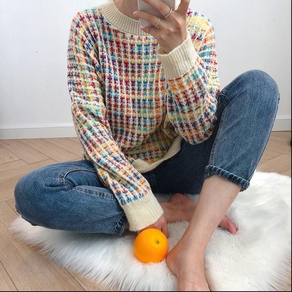 pullover rainbow autumn winter women sweaters korean lazy wind loose turtleneck o neck mujer chic elegant, White;black
pullover rainbow autumn winter women sweaters korean lazy wind loose turtleneck o neck mujer chic elegant, White;black