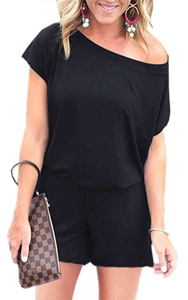 star model 2021 new fashion slant shoulder short sleeve casual solid one-piece shorts, Black;pink
star model 2021 new fashion slant shoulder short sleeve casual solid one-piece shorts, Black;pink