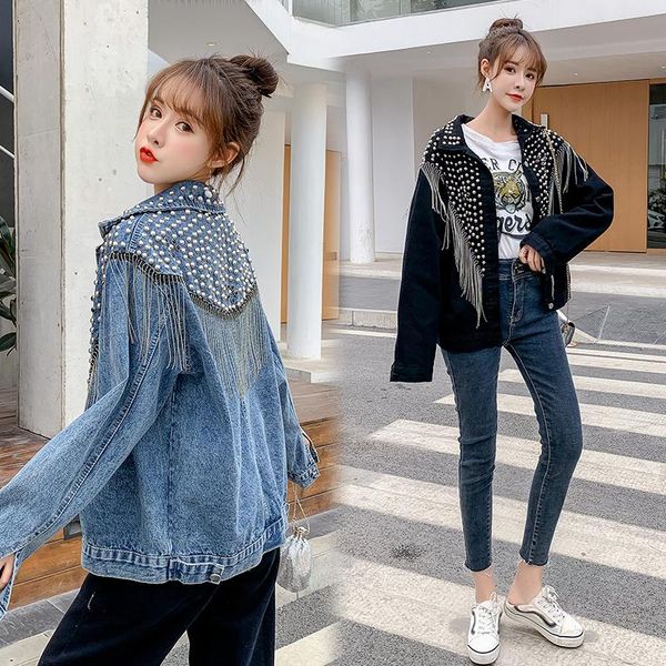 women's jackets tassel beads jacket rivet denim women loose jeans coat fashion punk cool streetwear 2021 autumn spring outwear blue xl, Black;brown
women's jackets tassel beads jacket rivet denim women loose jeans coat fashion punk cool streetwear 2021 autumn spring outwear blue xl, Black;brown