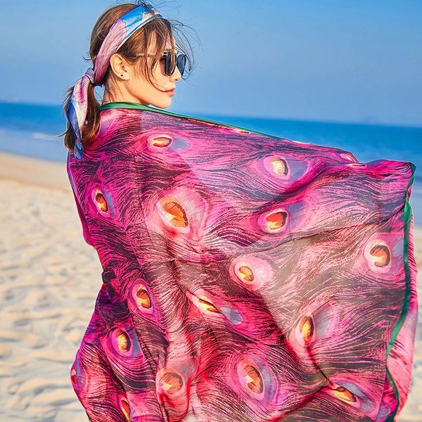 scarves 2021 women peacock feather silk shawl scarf pashmina ladies beach cover-up bandana foulard long 180*90cm, Blue;gray
scarves 2021 women peacock feather silk shawl scarf pashmina ladies beach cover-up bandana foulard long 180*90cm, Blue;gray