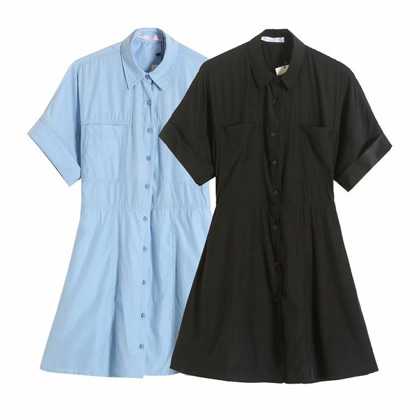 women dress button short sleeves turn-down collar mini shirt style chic lady fashion casual clothes 210517, Black;gray
women dress button short sleeves turn-down collar mini shirt style chic lady fashion casual clothes 210517, Black;gray