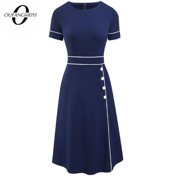 casual dresses women vintage elegant round neck short sleeve striped a-line knee length dress with buttons ea259, Black;gray
casual dresses women vintage elegant round neck short sleeve striped a-line knee length dress with buttons ea259, Black;gray